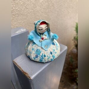 American Vintage Turquoise and Cream Floral Fabric Doll Accent